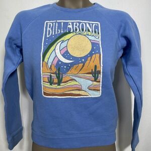 Billabong Desert Blue Long Sleeve Raglan Cotton Blend Sweatshirt Women's LARGE